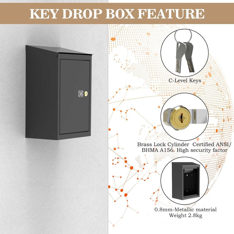 WeHere Key Drop Box for Outside Wall Mount, Key Return Box for Automotive, Anti-Thief & Waterproof Design for Outdoor, Heavy-Duty Secure Storage Box for Hotel,Car Rental, Large Capacity 6x10x14 Inch - Image 4